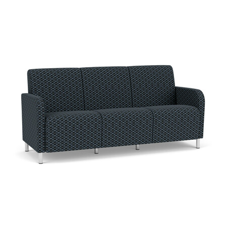 LESRO Siena Lounge Reception 3 Seat Tandem Seating No Center Arms, Brushed Steel, RS Night Sky Upholstery SN3101